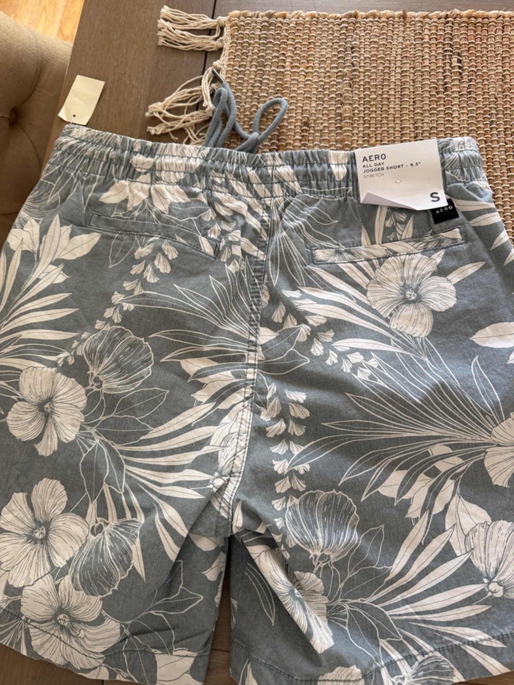 Aeropostale Men's Slate Blue Shorts with White Tropical Floral